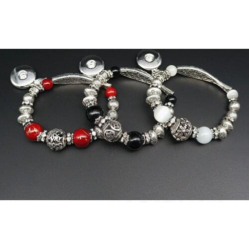 SG0065 Fashion Charming Silver color stone beads metal Snap bracelet bangle Elastic fit 18MM snap buttons jewelry wholesale