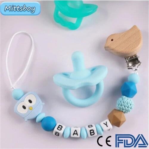 Hot 1Pcs Silicone Baby Pacifier Custom Personalised Name Silicone Pacifier Clip Silicone bird Beech Clip Crochet Bead Pacifiers