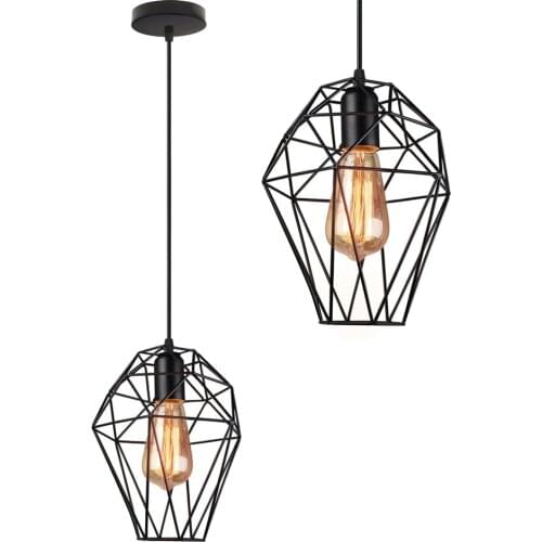 Modern Vintage Ceiling Pedant Light Fixture Birdcage Diamond Lampshade Hanging Lighting Chandelier for Home Living Room Decor