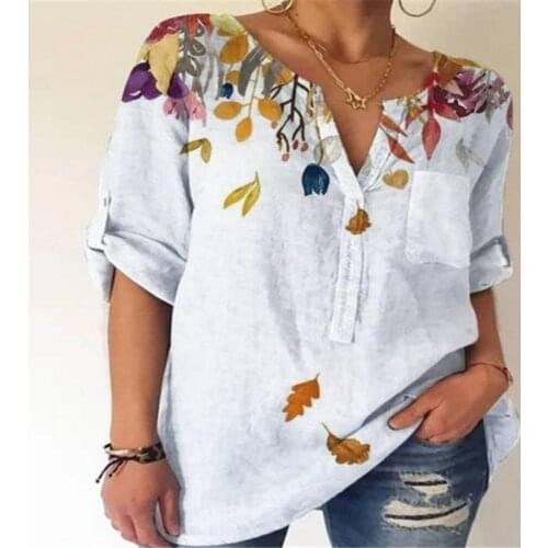 Street Style Lady Fashion Casual Tops Zomer Losse Elegante Trui Shirts Voor Vrouwen V-hals Gedrukt Korte Mouwen Vintage Blouse