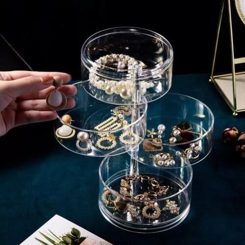 Rotating Jewelry Storage Box Makeup Organizer Transparent Bracelet Earrings Plastic Storage Box Display Rack Jewelry Dust-proof