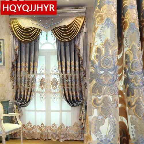High quality classic elegant villa velvet embroidered Floral curtains for living room windows Curtain Bedroom Kitchen Hotel