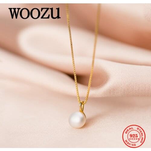 WOOZU Fashion Korean Geometric Baroque Pearl Chain Pendant Necklaces for Women Real 925 Sterling Silver Party Wedding Jewelry
