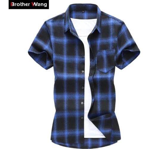 Plus Size 5XL 6XL 7XL 2020 Summer New Mens Short Sleeve Plaid Shirt Fashion Casual Loose Shirt Male Brand Clothes