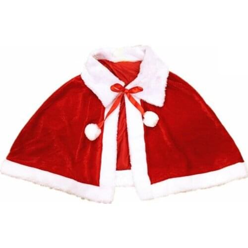 Women Girls Christmas Cape Thicken Velvet Warm Red Short Santa Cloak Shawl