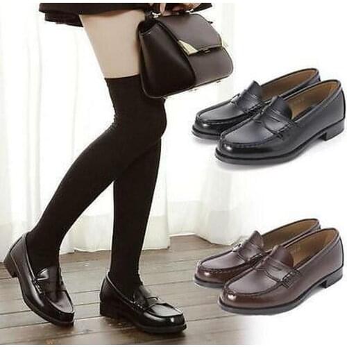 Hot Sale Womens School Student Uniform Soft Leather Low Mid Heel Shoes Cosplay Loafer 3Styles New 2021MA1