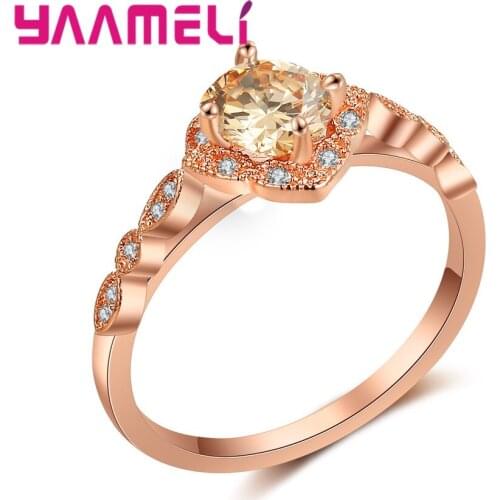 Elegant Exquisite Cubic Zirconia Rose Gold Color Crystal Jewelry Gifts For Women Bridal Engagement Wedding Finger Ring