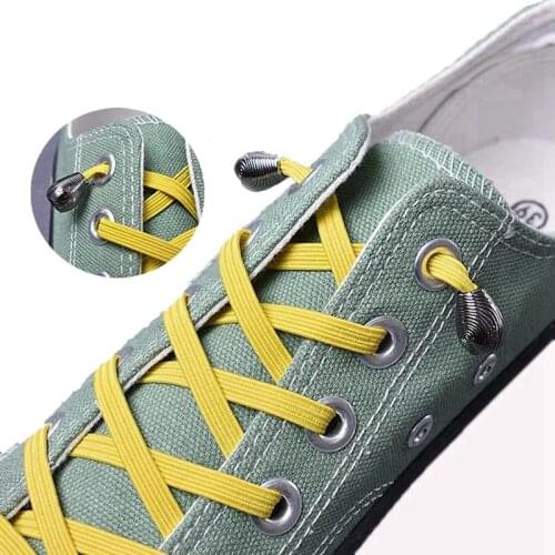1 Pair Flat Elastic Shoelaces Stylish Metal Tip No Tie Shoelace Suitable For All Kinds Of Shoes Leisure Sneakers Lazy Laces