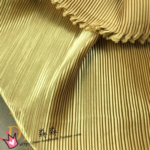 1psc Garment fabric champagne gold Pinstripe accordion pleated silk satin crushed through dress fabric(pleated 0.5m)