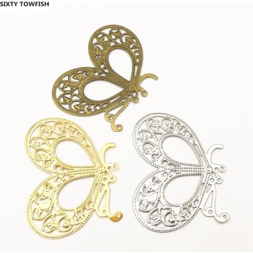 20 pcs/lot 35*45mm Gold color/White K Metal Filigree butterfly Flowers Slice Charms base Setting Jewelry DIY Components Findings