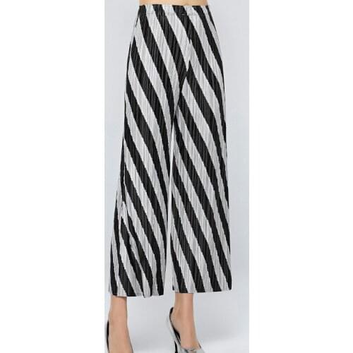 2021 autumn fashion striped womens trousers trendy miyake pleated new high-waist loose thin basic casual long pants