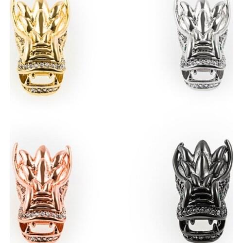 23*12mm dragon head crystal micro pave cz zircon cubic zirconia beads copper silver gold plated bracelet accessories zfv2342
