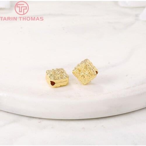 6PCS 3.5x6.5MM 24K Gold Color Plated Brass Square Flower Spacer Beads Bracelet Beads High Quality Diy Jewelry Accessories