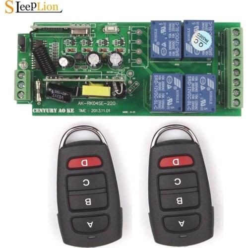 Sleeplion 110V 4CH 10A Relay Wireless RF Remote Control Switch 220V 85V 250V 315/433MHz Remote Control 4CH Transmitter Receiver