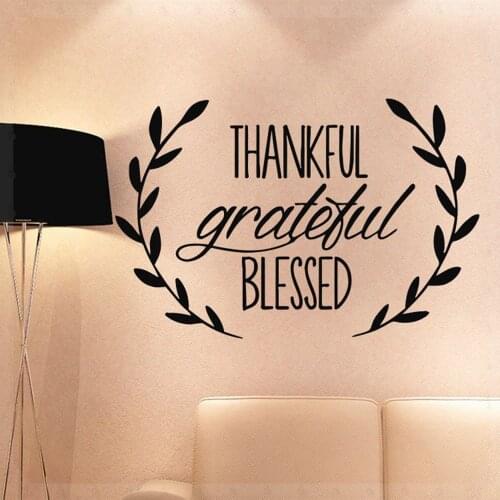 Thankful Grateful Blessed Quote Wall Decal Sticker Home Decor Living Room Bedroom Saying Art Decals Olive Leaves Stickers D575