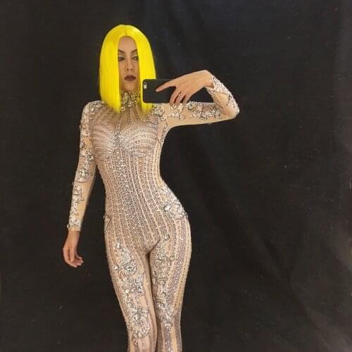 Sparkly Big Crystals Jumpsuit Women Sexy Stretch Bodysuit Stage Performance Birthday Celebrate Luxurious Shining Costume Outfit