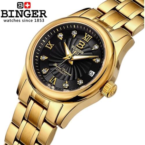Automatic Mechanical Switzerland BINGER Womens Watches luxury Brand Clock Full steel Waterproof Diamond Female Watches B-603L-7