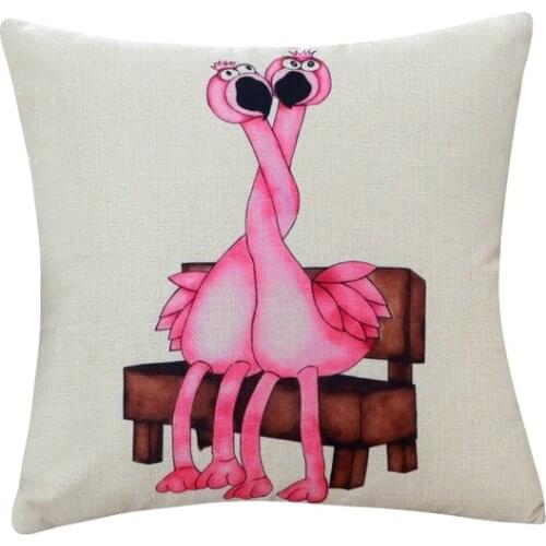 Love Flamingo Series Cushion Cover Cotton Linen Pillow Case Cartoon Style Home Decor 45x45cm Pillow Cover