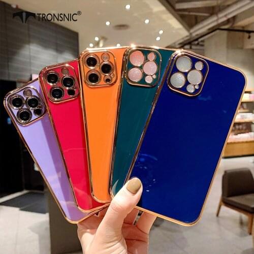 Electroplated Phone Case for iPhone 12 11 Pro Max XR Xs Max Soft Silicone Gold Border Green Red Case for iPhone 6 7 8 Plus Cover