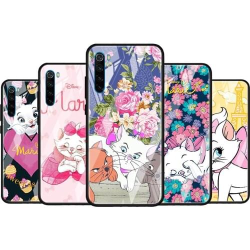Disney Marie Cat for Xiaomi Redmi K40 K30 K20 Pro Plus 9C 9A 9 8A 7 Luxury Shell Tempered Glass Phone Case Cover