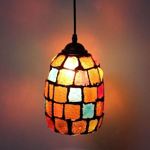 Color mosaic bohemian pendant light restaurant cafe bar aisle balcony retro hang light mediterranean creative pendant lamp