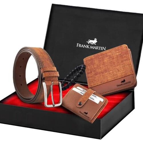 Mens Tan Jeans Wallet Belt Card Holder Bracelet Set Casual Stylish Gift For Men Grey Black Blue Colors