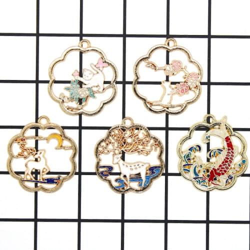 10pcs Enamel Chinese style Garland Animal Deer Plum Blossom Cat Alloy Pendant Jewelry Accessories DIY Headwear Earrings XL894