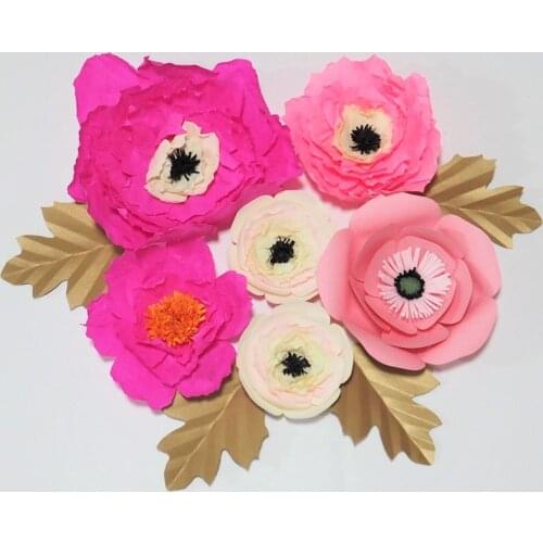 2018 Giant Paper Artificial Flowers 6PCS + 4 Leaves For Wedding & Event Backdrop Decor Baby Nursery Handmade Crafts Customized
