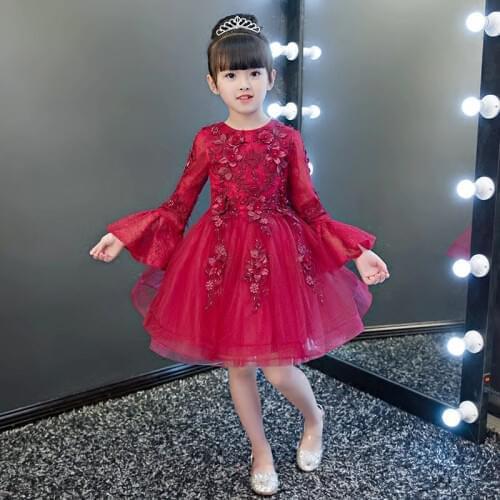 Glizt Bead Red Tulle first communion dresses for girls Vestido Daminha Casamento Luxury Ball Gown Flower Girl Dresses