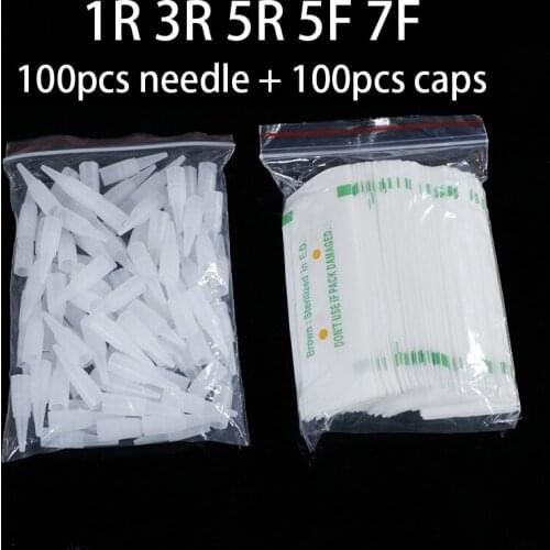 100pcs Tattoo Machine Needle + 100pcs Needle Tips Permanent Makeup Needle for Eyebrow Tattoo Eyeliner Lipliner Tatoo Expiry Date
