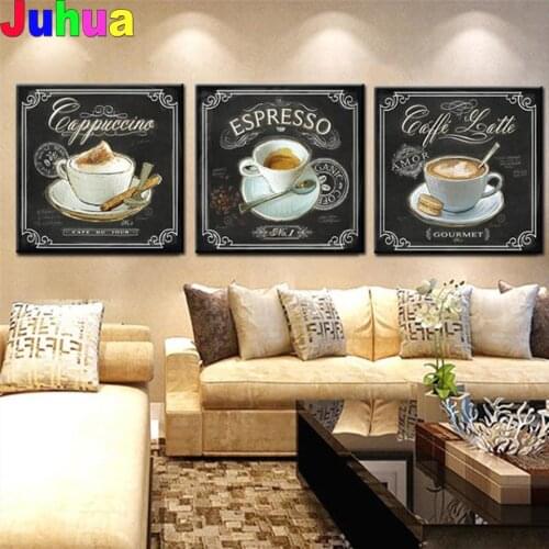 Kitchen Vintage Coffee diy diamond painting full diamond embroidery rhinestone kit triptych home decor 3piece