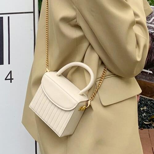 Pu Leather Small Chain Bag Ladies Solid Color Shoulder Bag Female Box Square Stripe Messenger Bag Retro Luxury Fashion Wallet