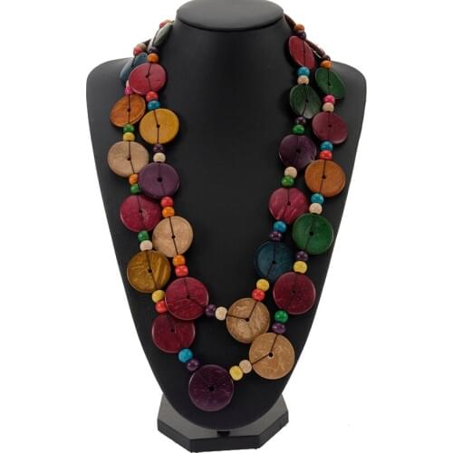MEILIYISHI Fashion Vintage Geometric Round Classic Colorful Wooden Necklaces Pendants For Women Bohemian Statement Jewelry