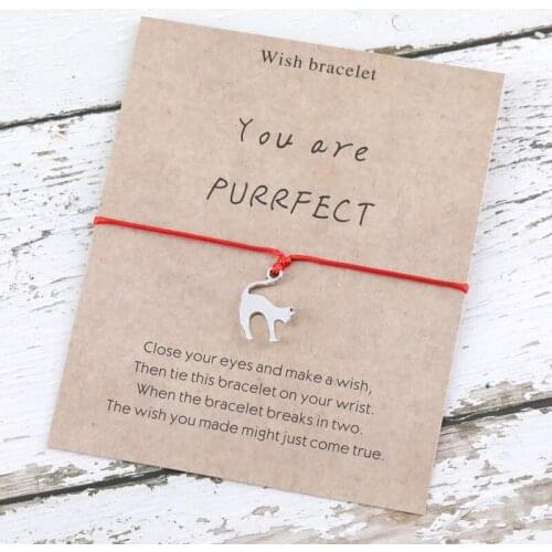 Lovely Cat Wish Bracelet You Are Purrfect Animal Wish Card Animal Charm Bracelet for Women Men Friendship Cat Lover Best Gift