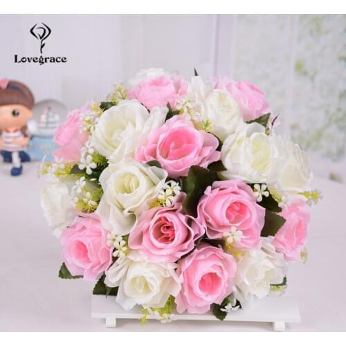 YO CHO Mini Bouquet Artificial Flower Silk Rose DIY Wedding Bouquet Fake Babys Breath Girl Pink Rose Wedding Planner Supplies