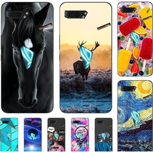 Fashion Bumper Cute Case For ASUS ROG Phone 2 ZS660KL ROG 2 Case Soft Silicone Cat Horse Flower Cover Back Shell