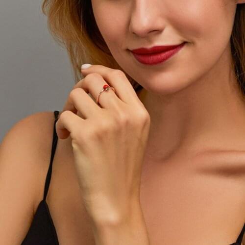 Modyle Gold Color Cute Red Strawberry Rings Anti-Allergic Adjustable Fruit Shape Ring for girls Children best gift