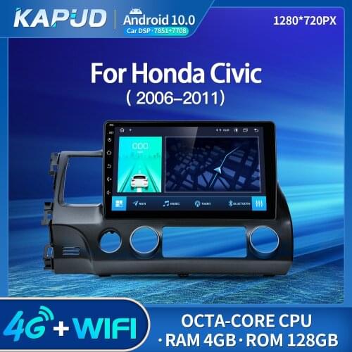 Kapud Android 10 Auto Radio 10.1" Car Multimedia Player Stereo For Honda Civic 8 Fk Fn Fd 2006-2011 GPS Wifi Navigation