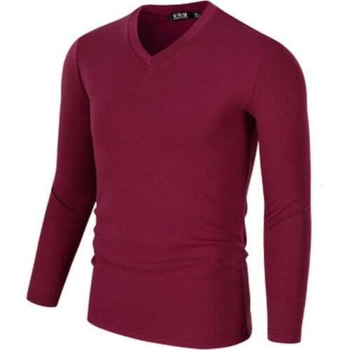 T shirt men tshirt V neck tshirts man fashion casual t-shirts tops slim tight skinny t shirts mens winter clothing long sleeve