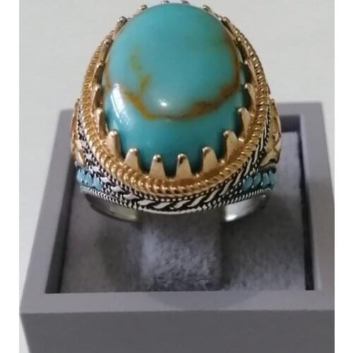 925 Sterling Silver Ring With Stone For Men Turquoise Gemstone Gift For Him Mens Rings Handmade - Turkish Jewelry