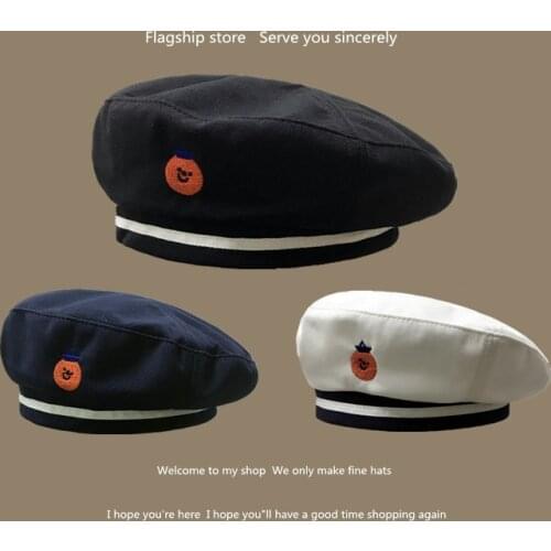 Autumn Winter Woman Hat Fashion Cute Black Beret Letter Embroidery Winter Ladies Hats Vintage Male Beret French Hat Navy Cap