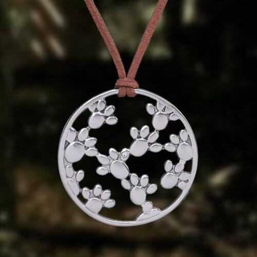 YIZIZAI New Jewelry Hollow Dog Cat Bear Paw Necklace for Men Women Silver Color Animal Footprints Pendent Leather Necklace Gifts