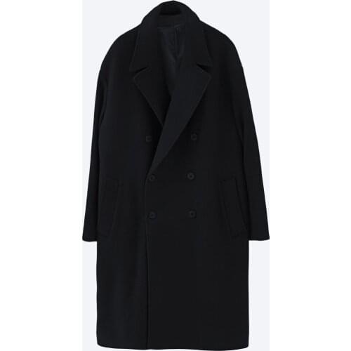 Tweed coat mens middle and long Korean loose trend handsome knee length tweed coat autumn and winter tide brand woolen coat men