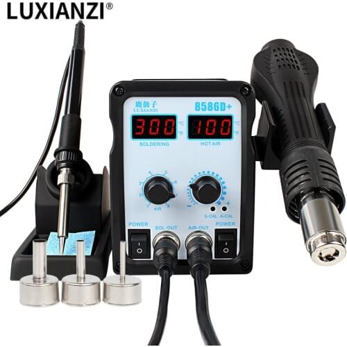 LUXIANZI 2 In 1 Soldering Station 8586D+ BGA SMD Rework Station 3 Nozzle Hot Air Gun Soldering