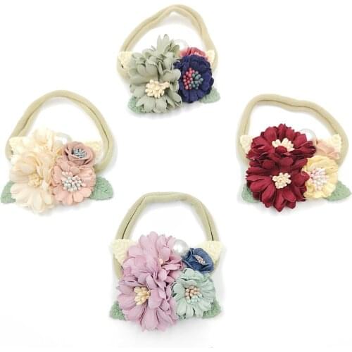 Headbands For Girls Toddler Handmade Nylon Elastic Hair Band Combination Flower Headwraps Bandeau