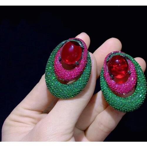 Multi color green and red mixed color 925 sterling silver with cubic zircon stud earring fine women jewelry free shipping