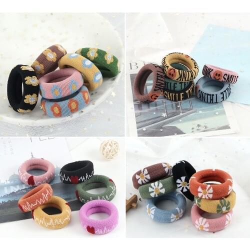 Women Fashion Scrunchies Daisy Flower Heart Hair Ties Gum Girls Ponytail Holders Rubber Band Elastic Hairband Hair Accessories