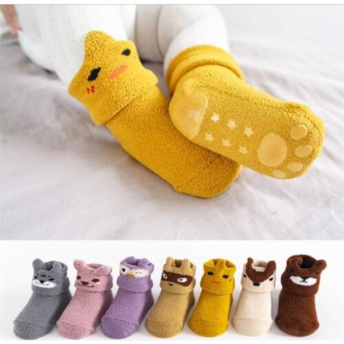 Silicone Non-Slip Baby Socks Newborn Soft Coral Fleece Toddler Socks Cute Cartoon Floor Infant Elastic Socks for 0-1 Years Kids