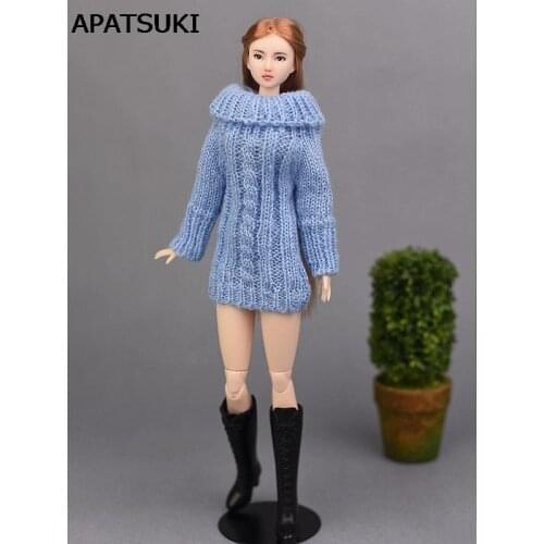 Blue Handmade Knitted Woven Sweater For Barbie Doll Clothes Tops Coat Dress Doll Clothes 1/6 Doll Accessories Kids Toy