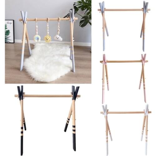 Nordic Solid Color Baby Play Gym Frame Wooden Newborn Fitness Rack Sensory Ring-pull Hanging Toys Baby Gym Rack Kids Room Decor